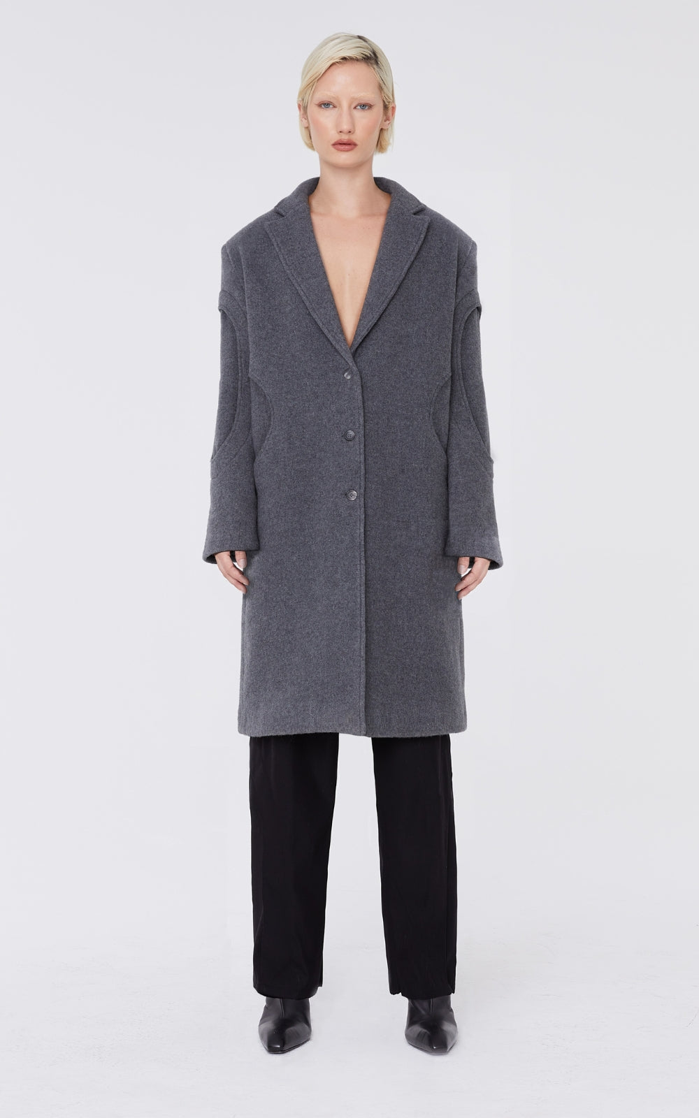 Layered Wool Trench In Gray