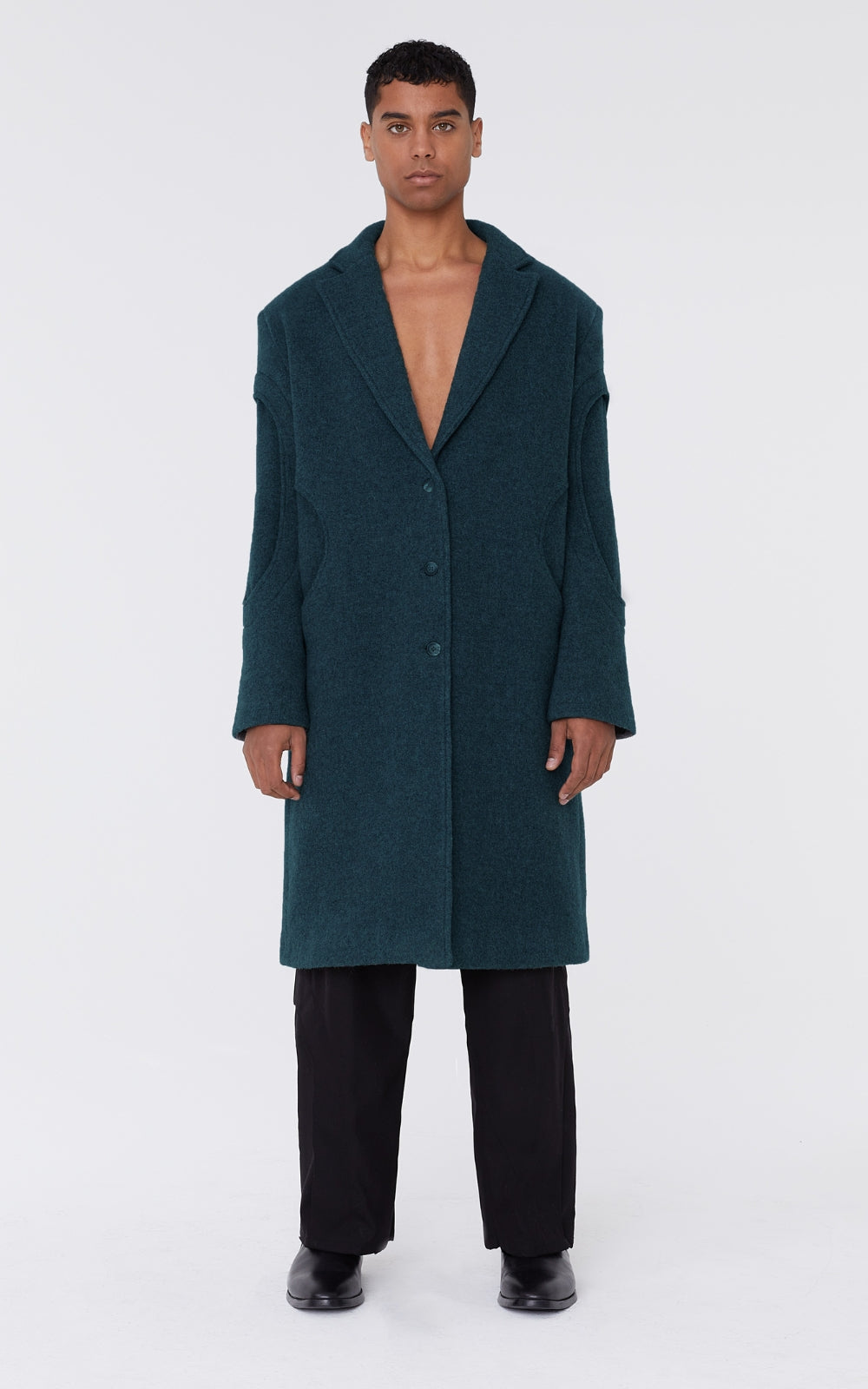 Layered Wool Trench In Teal