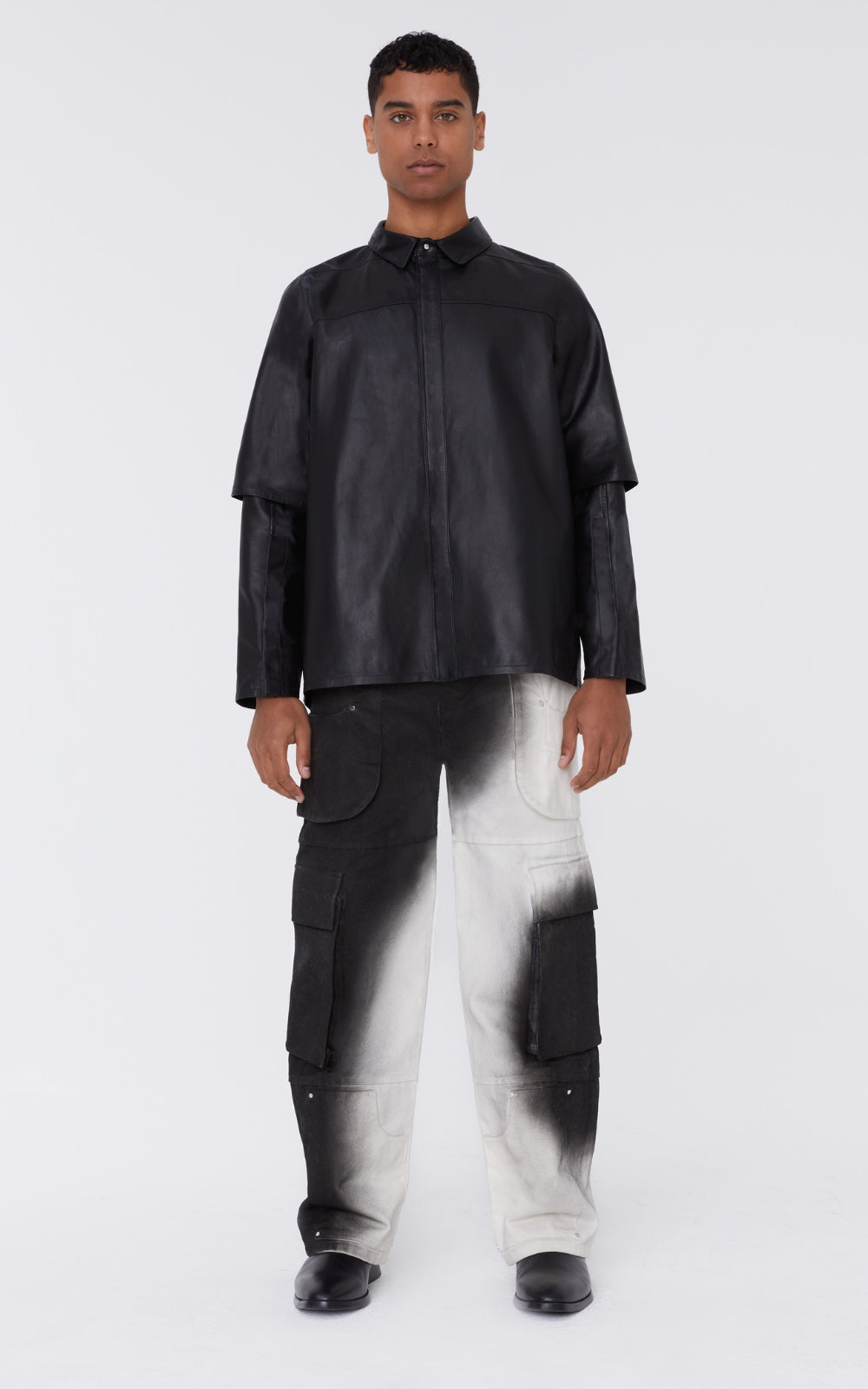 Layered Leather Shirt In Black