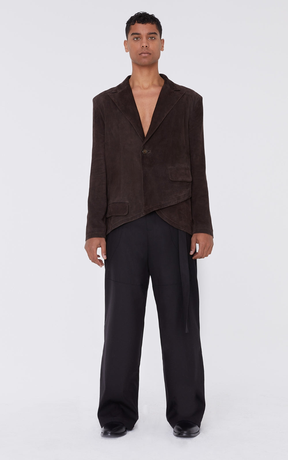 Asymmetrical Suede Blazer In Brown