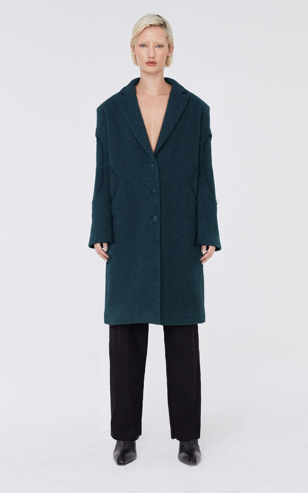 Layered Wool Trench In Teal