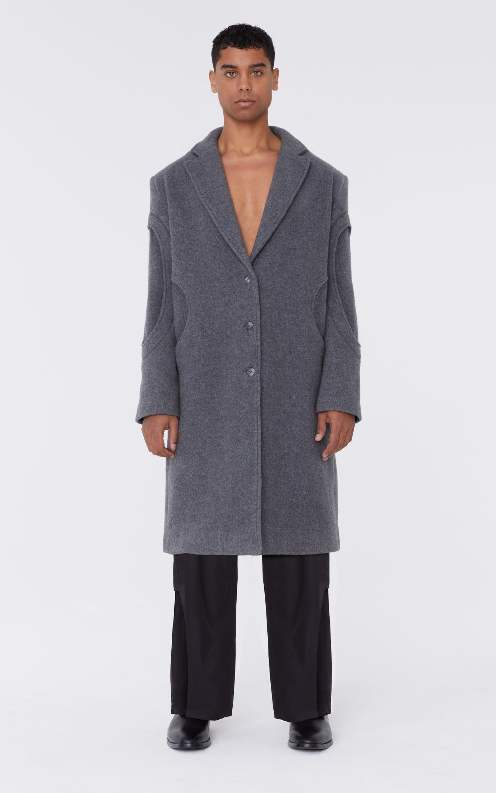 Layered Wool Trench In Gray
