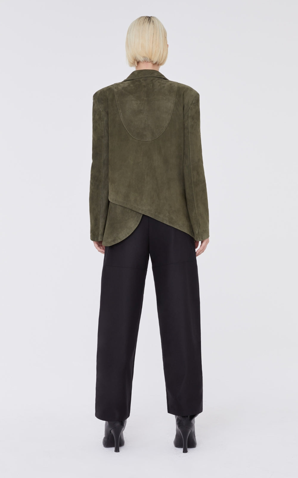 Asymmetrical Suede Blazer In Olive