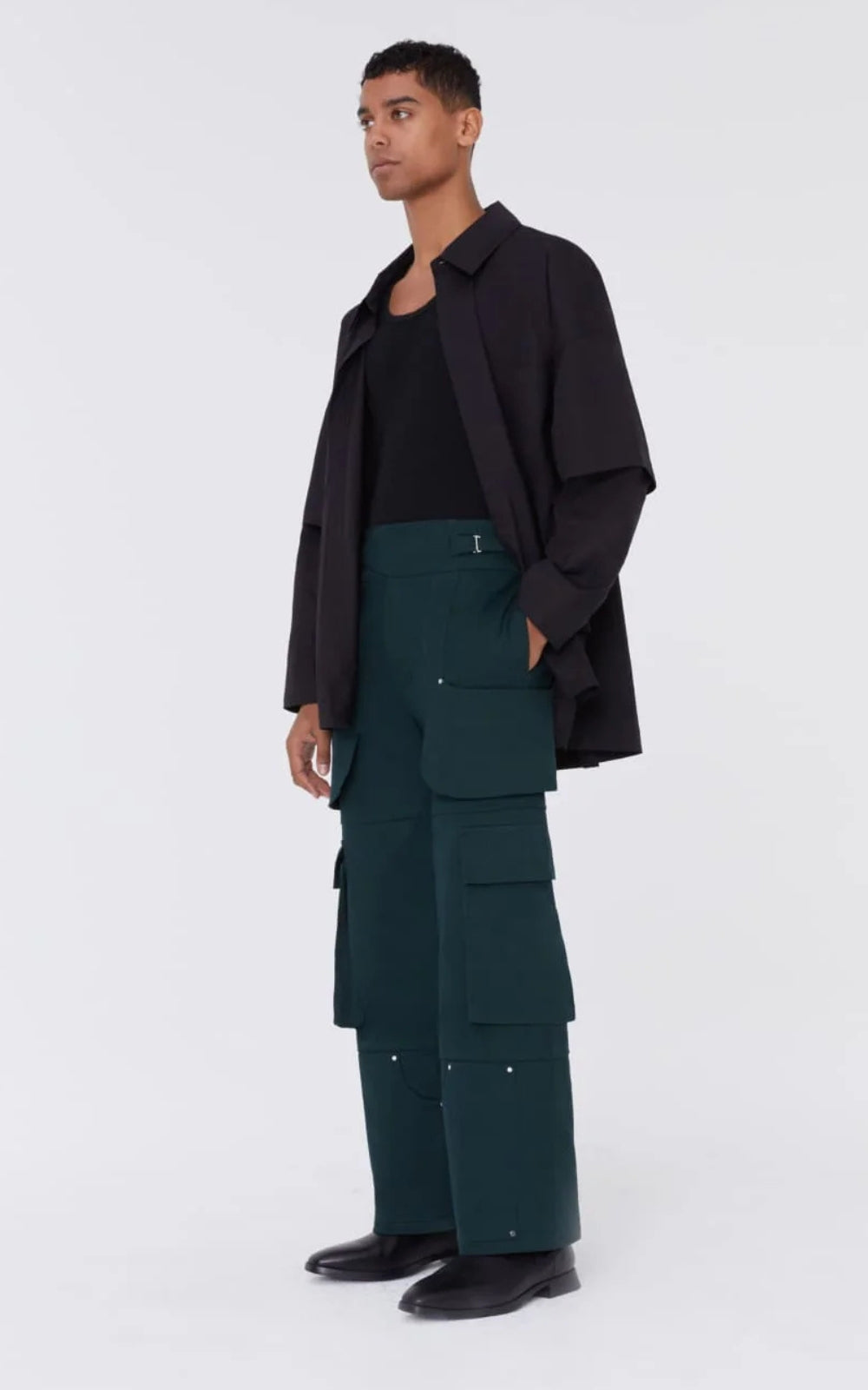 Layered Sleeve Poplin Shirt in Black