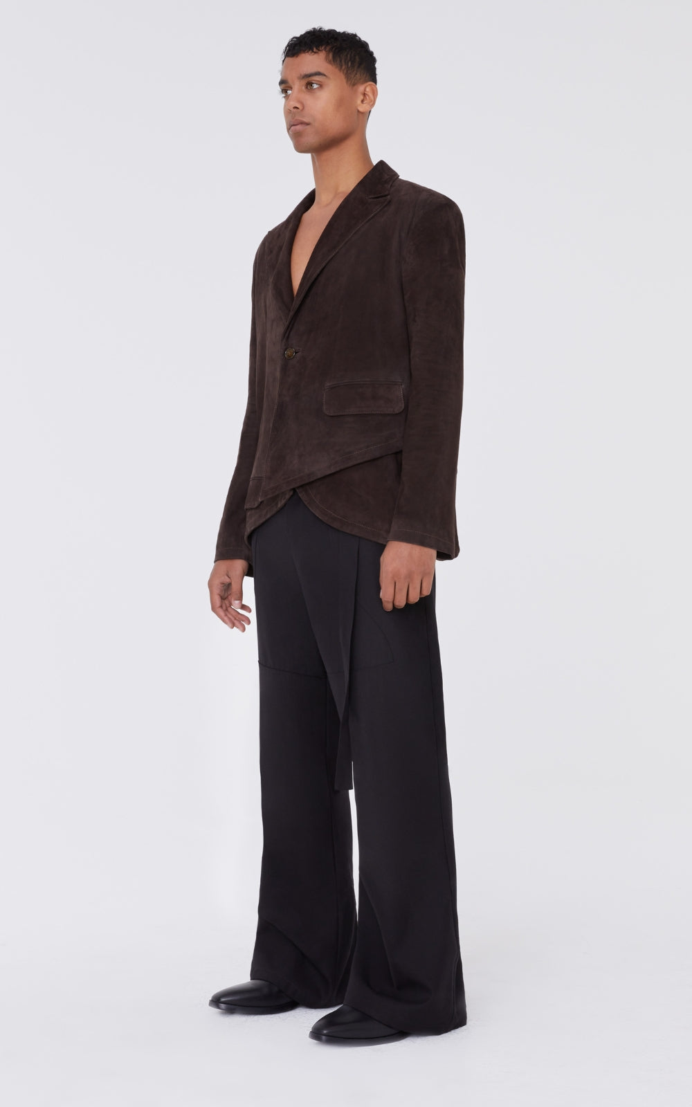 Asymmetrical Suede Blazer In Brown