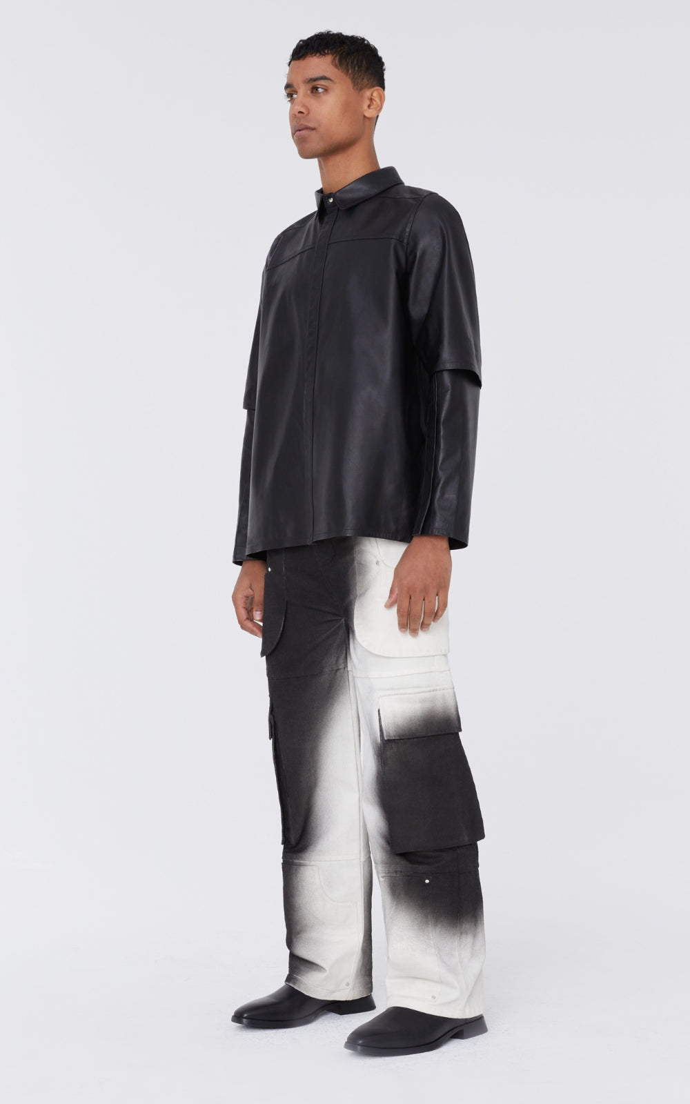 Layered Leather Shirt In Black