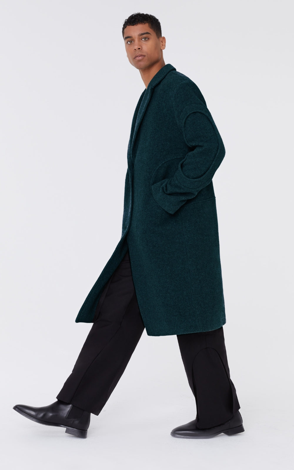 Layered Wool Trench In Teal