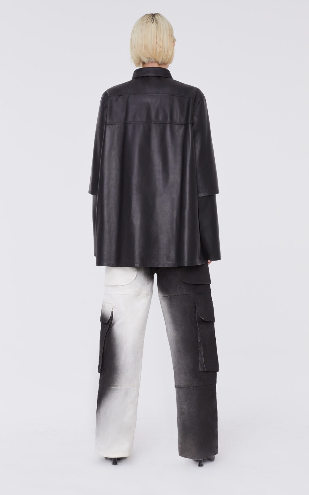 Layered Leather Shirt In Black