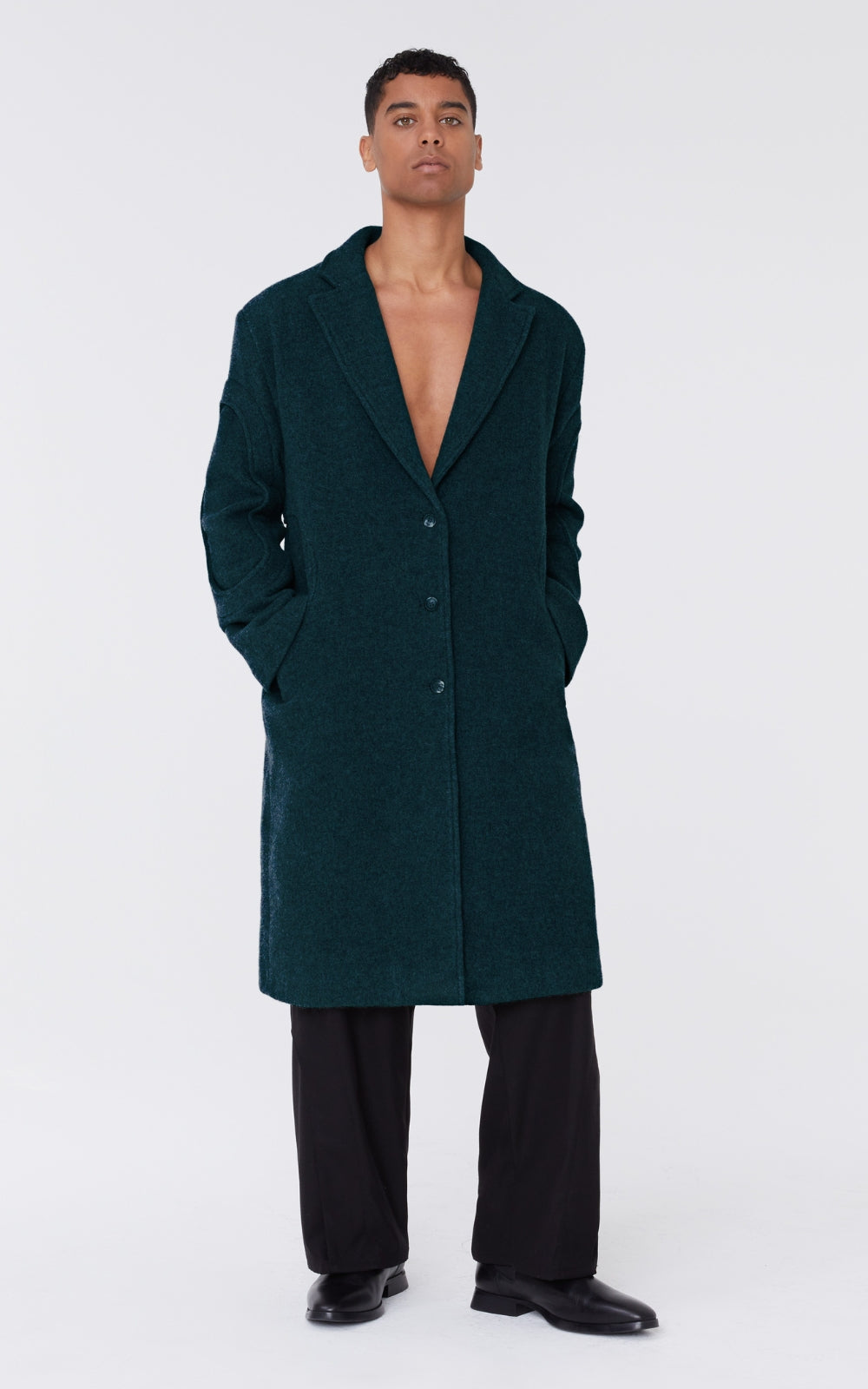 Layered Wool Trench In Teal