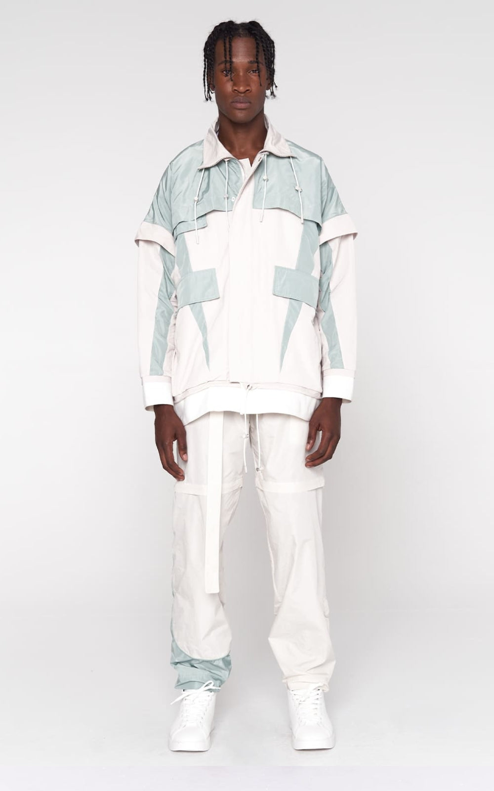 Convertible Nylon Jacket in Ivory / Mint