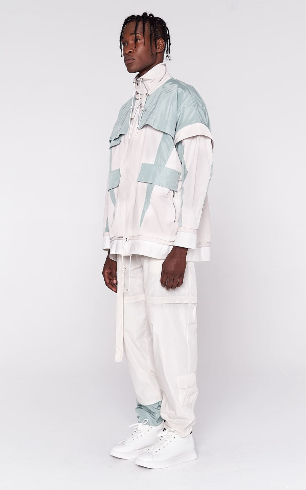 Convertible Nylon Jacket in Ivory / Mint