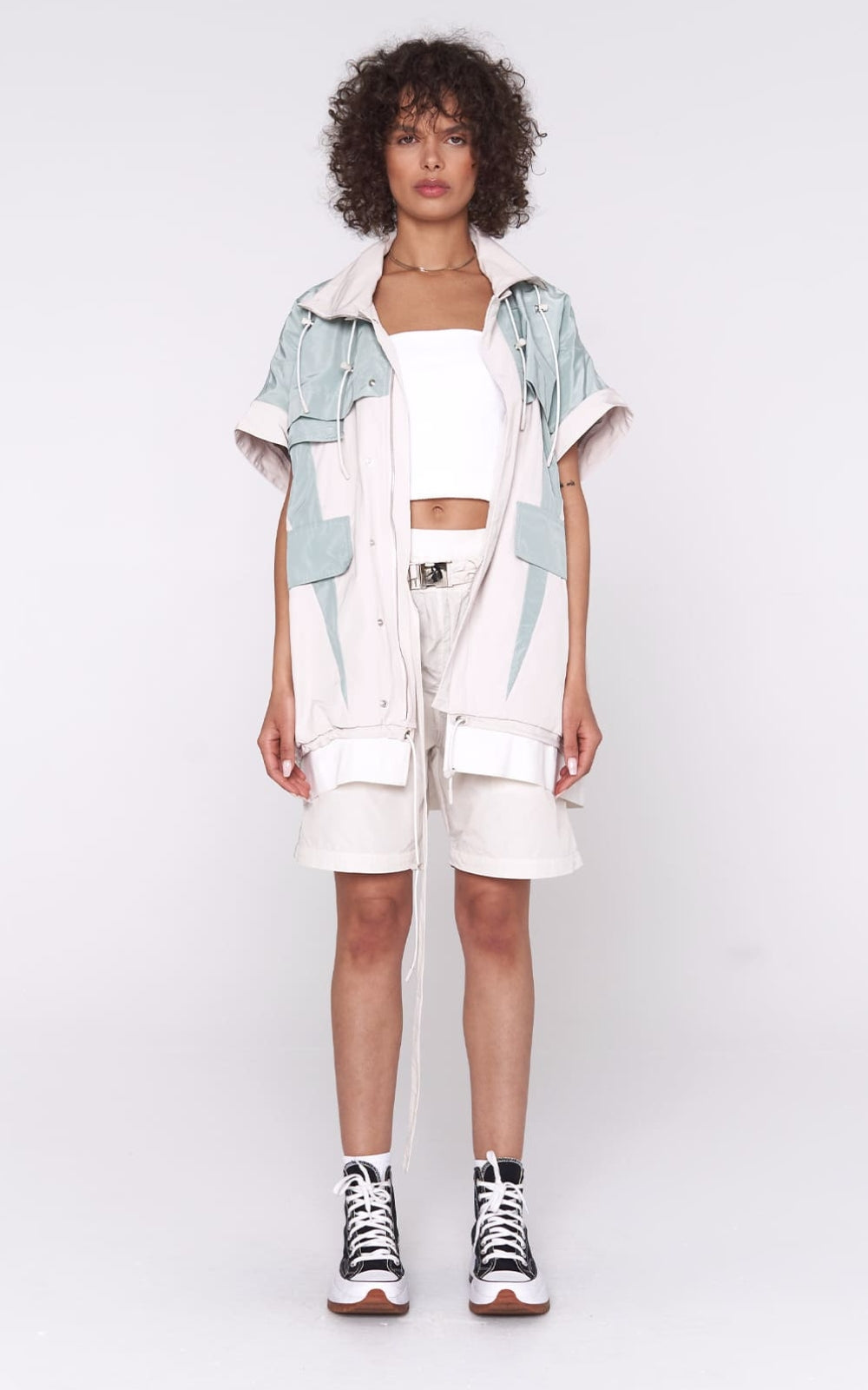 Convertible Nylon Pant in Ivory / Mint