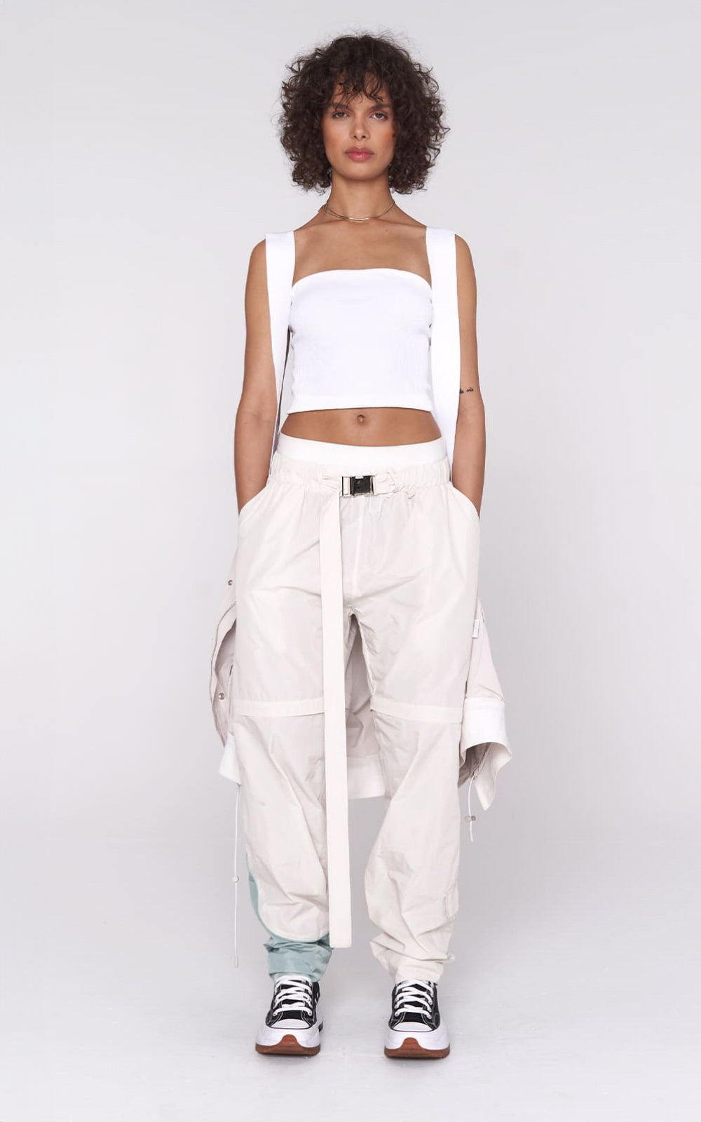 Convertible Nylon Pant in Ivory / Mint