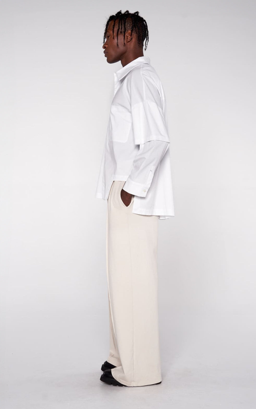 Layered Sleeve Poplin Shirt in White