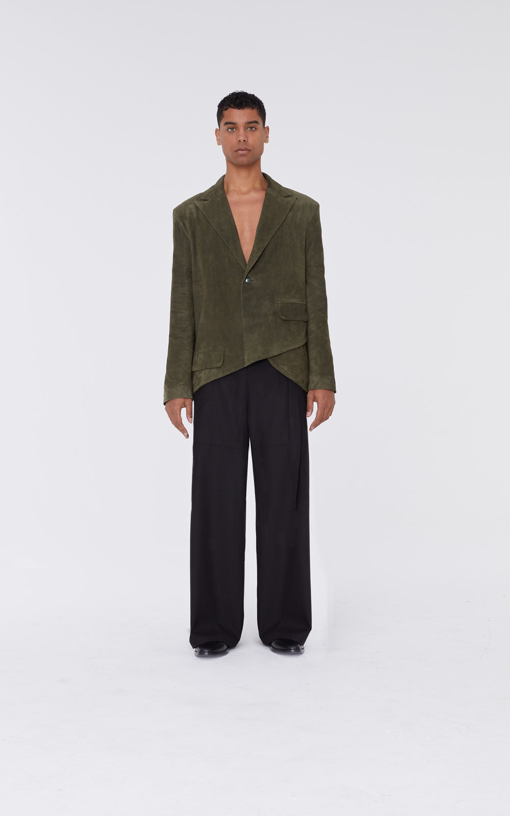 sans-gene-olive-suede-blazer-frontview