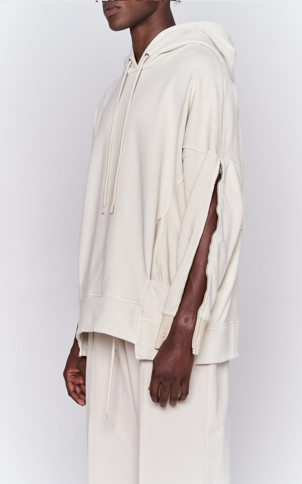 Zip Sleeve Hoodie in Ivory