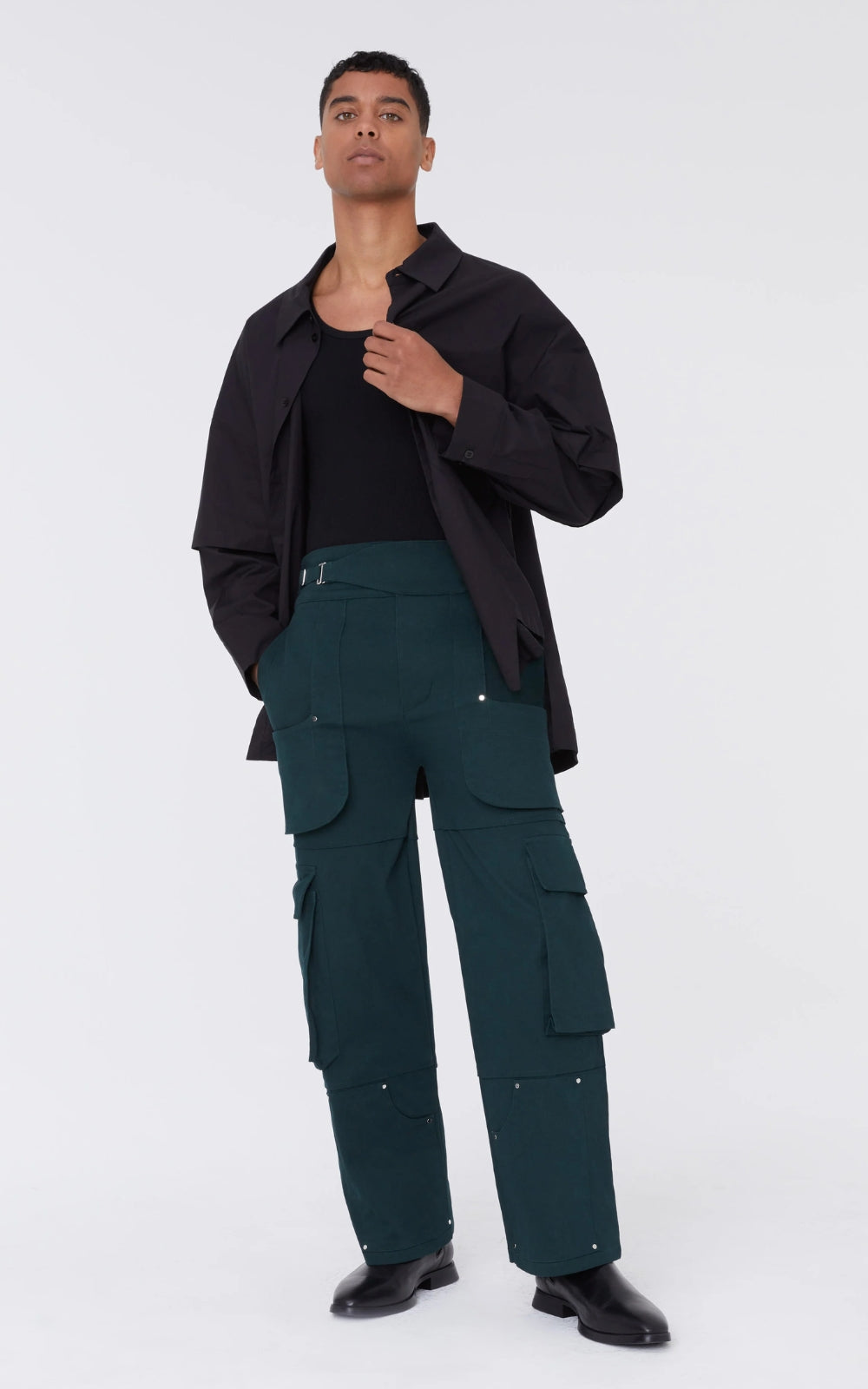 Adjustable Cargo Pants In Teal