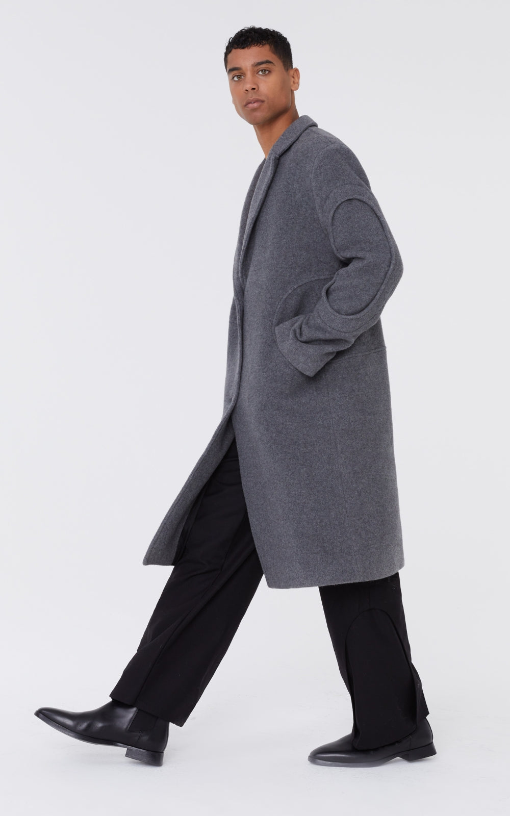 Layered Wool Trench In Gray