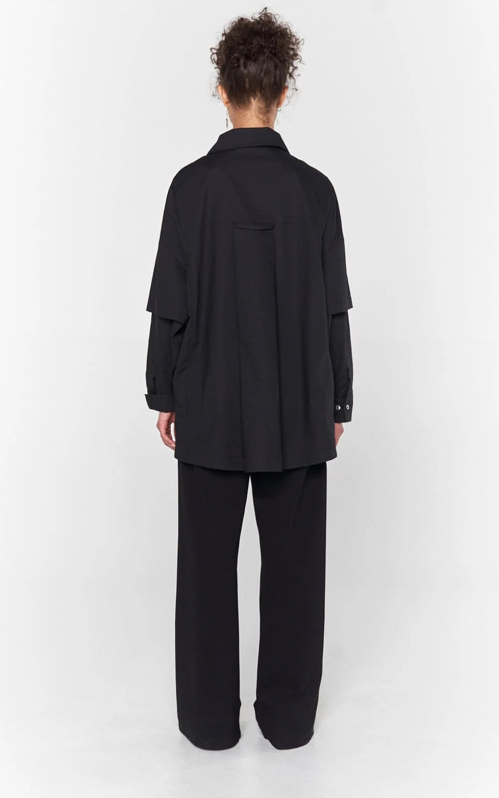 Layered Sleeve Poplin Shirt in Black