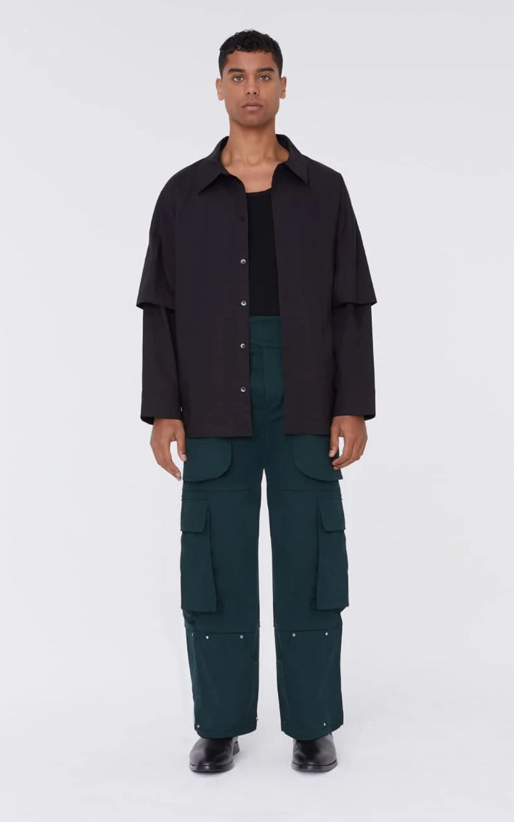 Layered Sleeve Poplin Shirt in Black