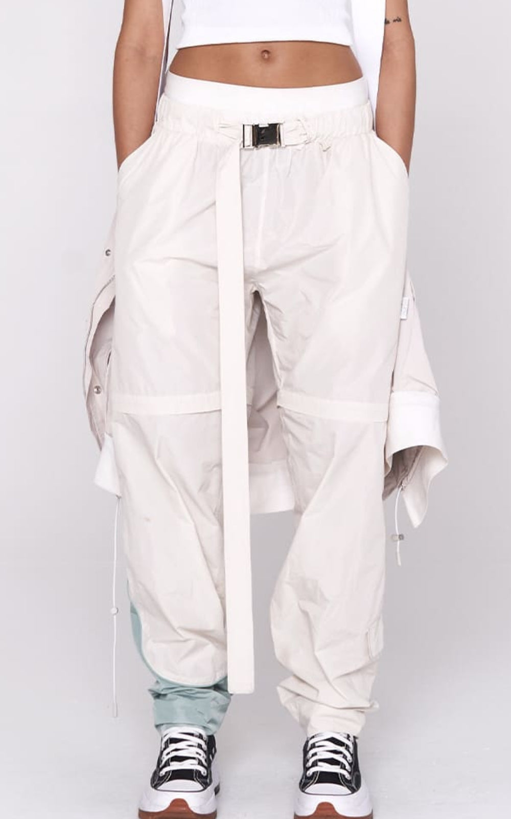 Convertible Nylon Pant in Ivory / Mint