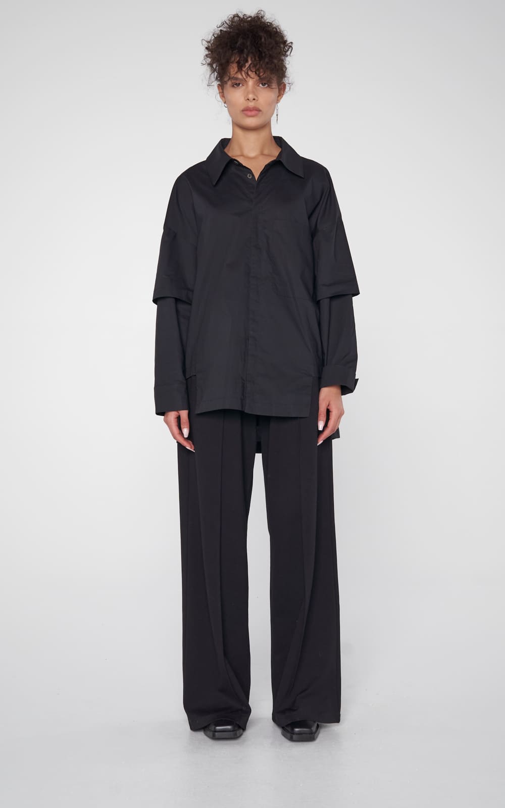 sans-gene-black-layered-sleeve-shirt-frontview