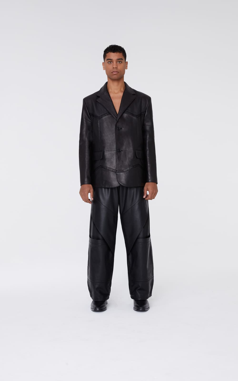 sans-gene-black-leather-blazer-frontview
