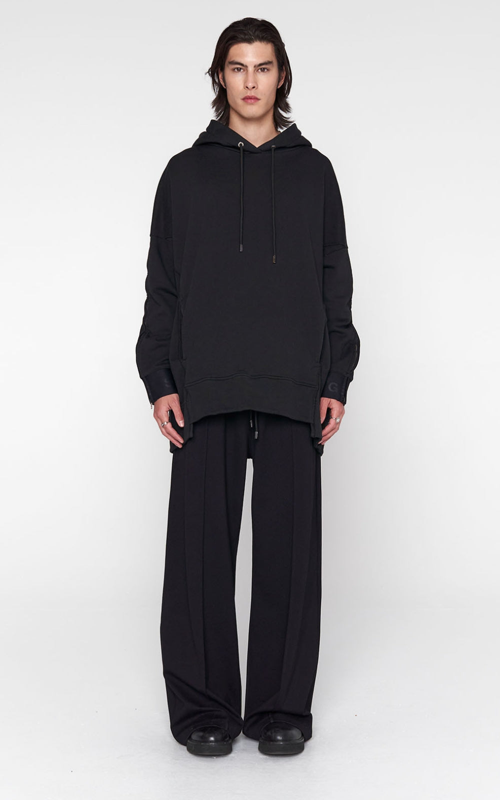 Zip Sleeve Hoodie in Black