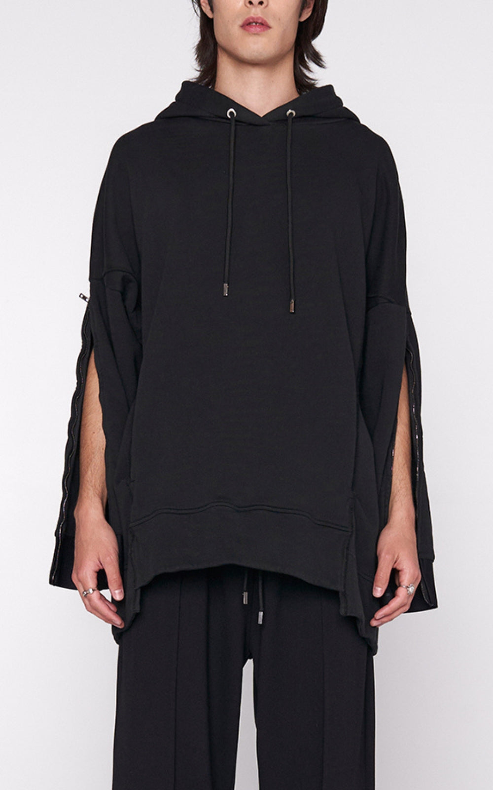 Zip Sleeve Hoodie in Black