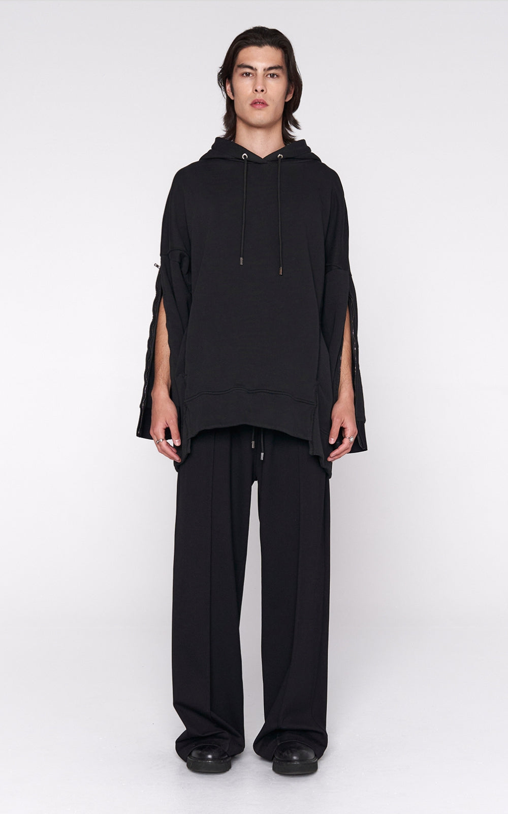 Zip Sleeve Hoodie in Black