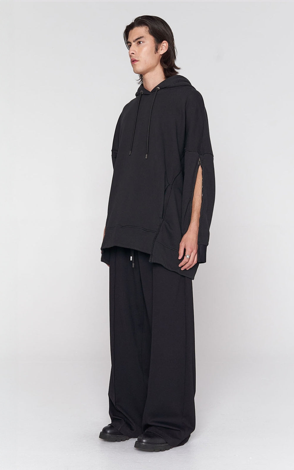 Zip Sleeve Hoodie in Black