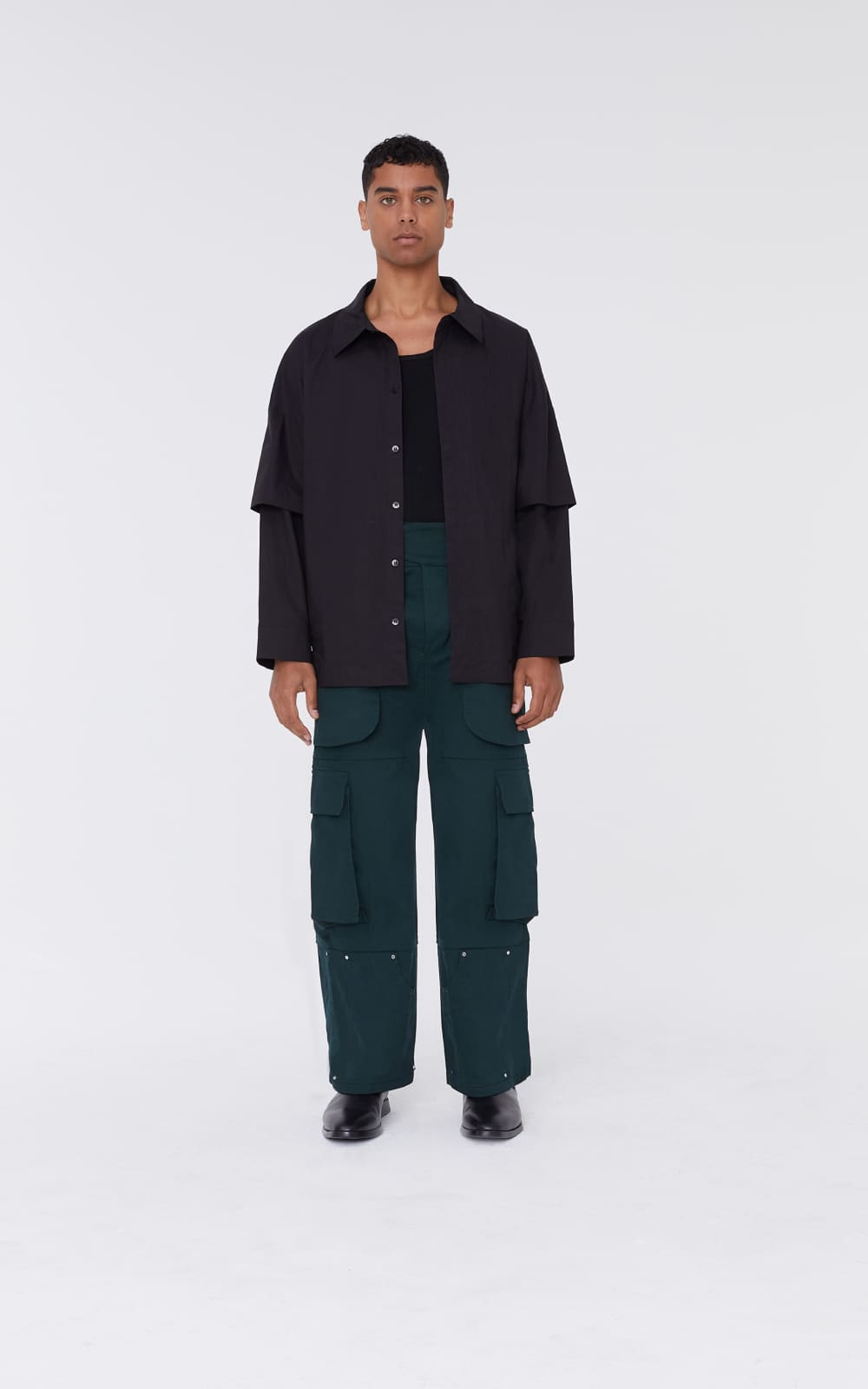 sans-gene-black-layered-sleeve-shirt-frontview-man